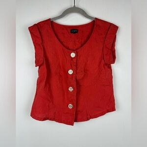 Hobbs London Scarlet Red Flax Linen Big Button Front Blouse Size Uk 8
